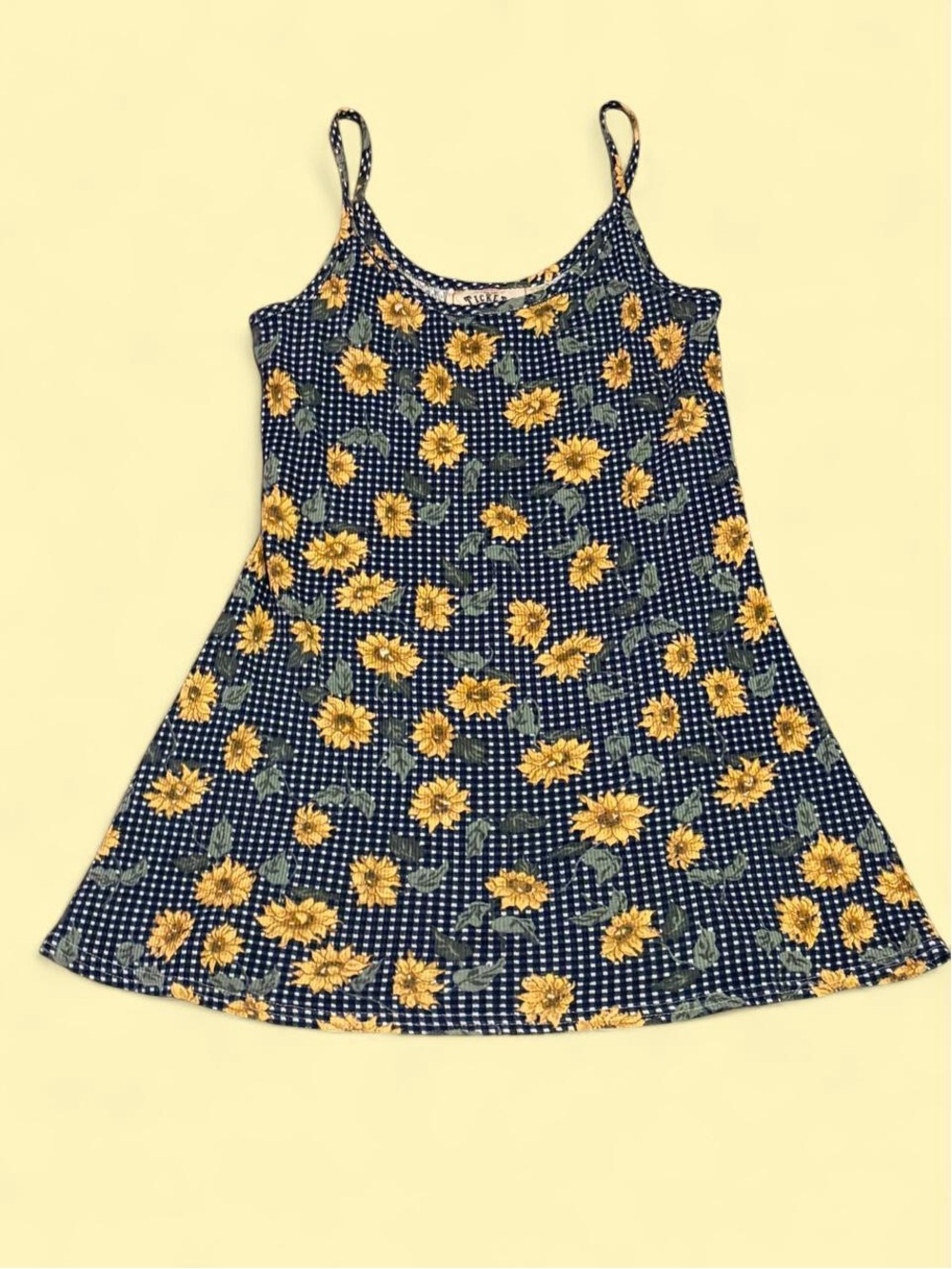 Vintage Tickets Clothint Sunflower Gingham Spaghetti Strap Dress